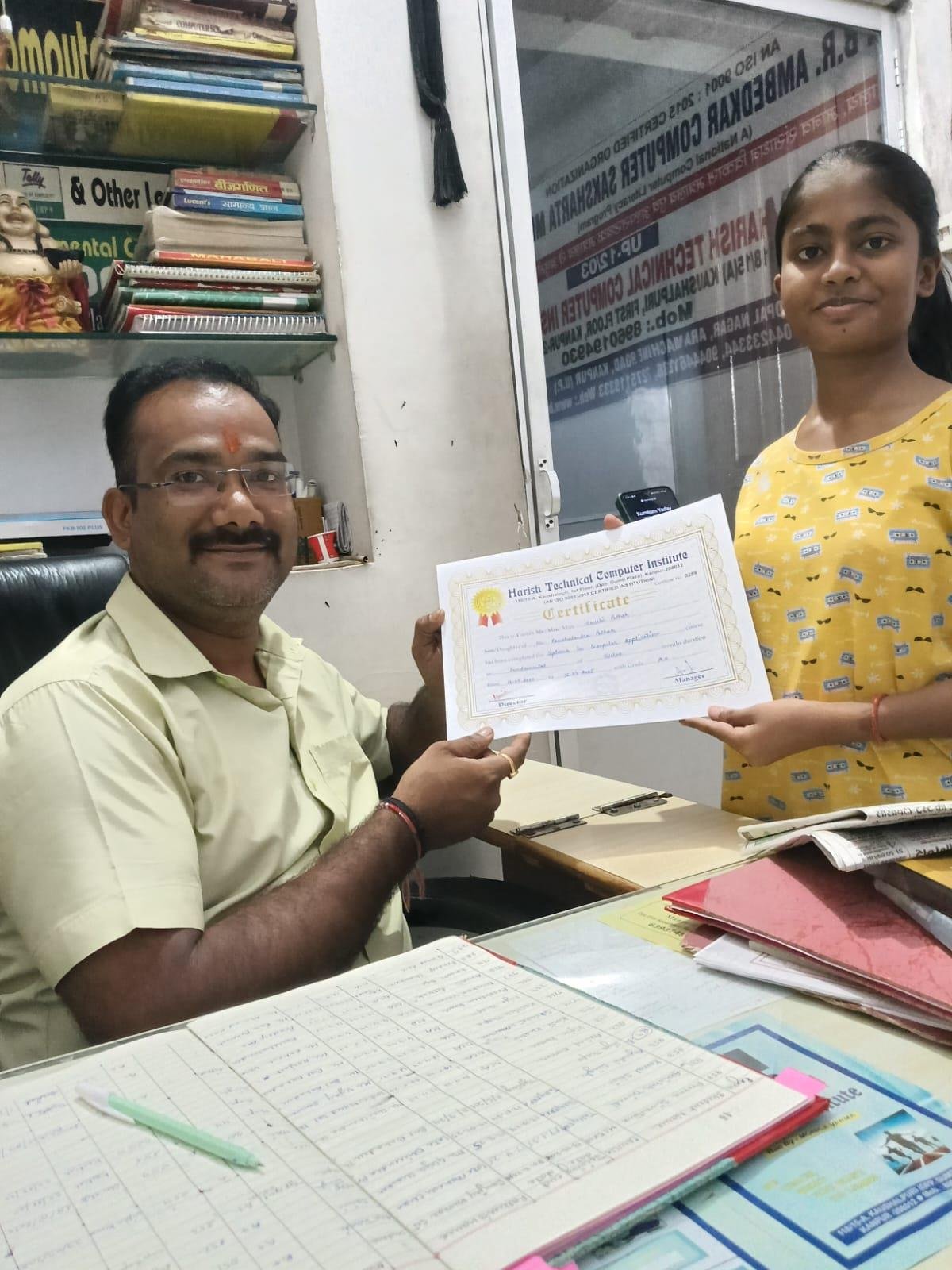 Certificate presentation to student