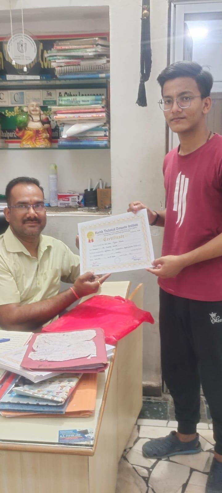 Certificate awarded to student